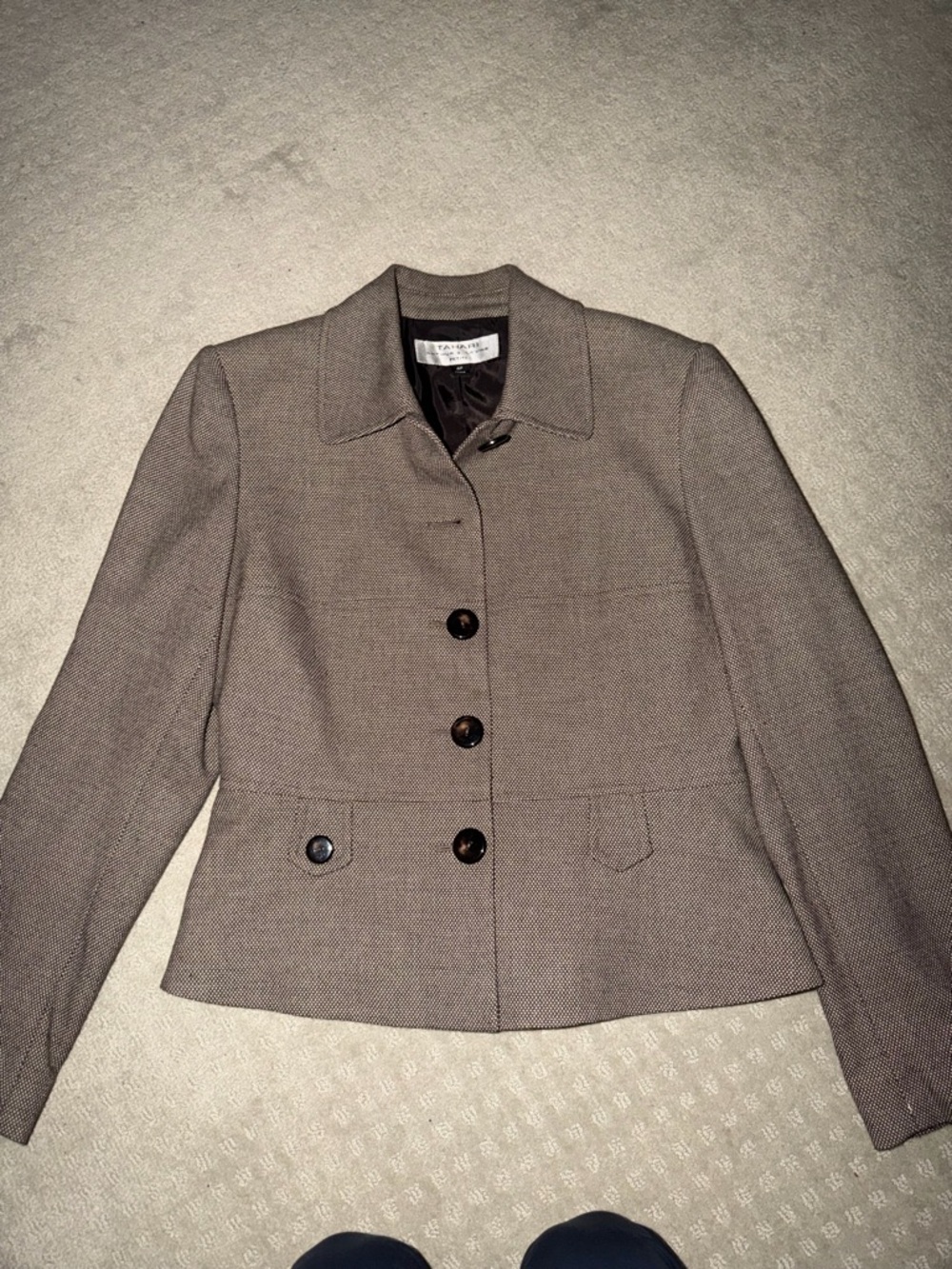 Tahari Women's Tailored Taupe Jacket - Classic Collared Blazer